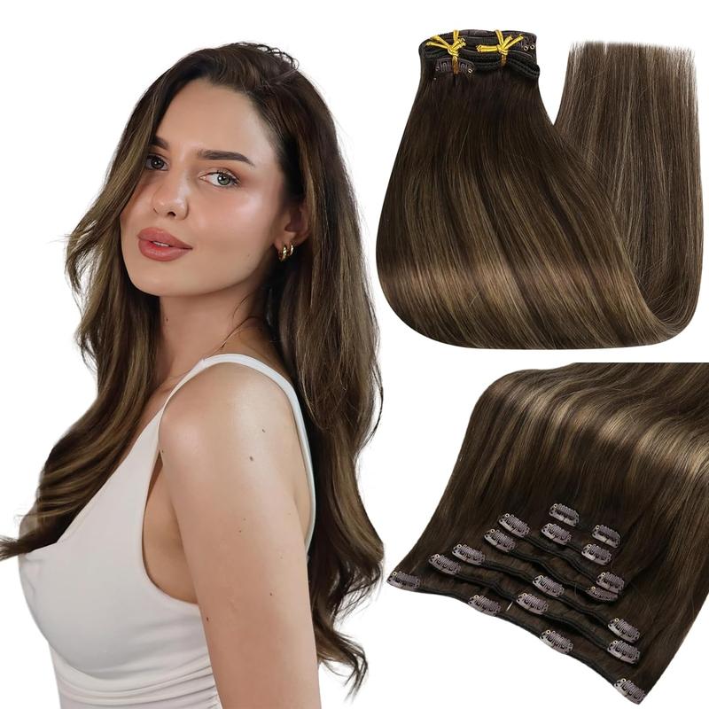 Full Shine Clip in Hair Extensions Real Human Hair 7 Pcs Clip ins Easy to Apply for Women