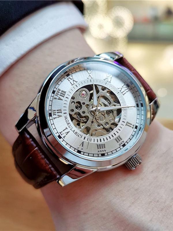 Men's Mechanical Watch, Fashion Automatic Skeleton Watch for Party, Daily Clothing Decor, Trendy All-match & Exquisite Watch for Birthday Gift with Box