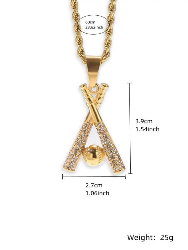 Casual Trendy Rhinestones Decor Baseball Pendant Necklace for 2024 Super Bowl Party Decor, Elegant Hip Hop Necklace for Men & Women, Fashion Accessories As Gift without Box