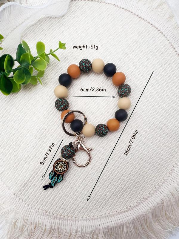 Boho Style Silicone Dreamcatcher Design Keychain, Fashionable Beaded Keychain for Women & Men, Trendy All-match Keychain for Birthday Gift