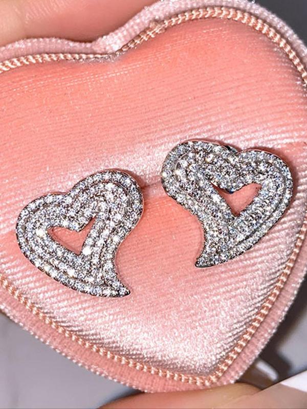 Hollow Out Heart Design Stud Earrings (1 Pair), Rhinestone Decor Stud Earrings, Fashionable Jewelry for Women & Girls