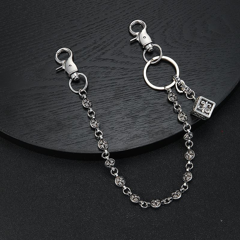 Personalized retro cross flower ball buckle bag chain for men and women Personalized retro fashion silver dice pendant bag hanging chain pants waist chain gift