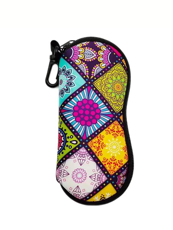 Rhombic Mandala Pattern Print Sunglasses Case for Gift, Portable Zipper Glasses Case, Ultra Light Eyeglass Safety Pouch Box with Belt Clip