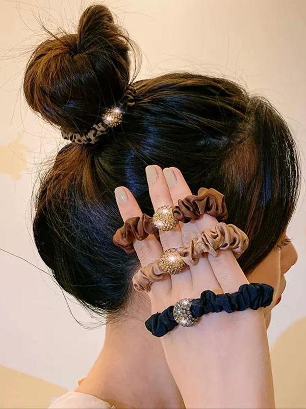 Rhinestone Decorated Leopard Print Hair Tie, Casual Versatile Hair Accessories for Women, Fashion Minimalist Headwear Suitable for Thick Hair