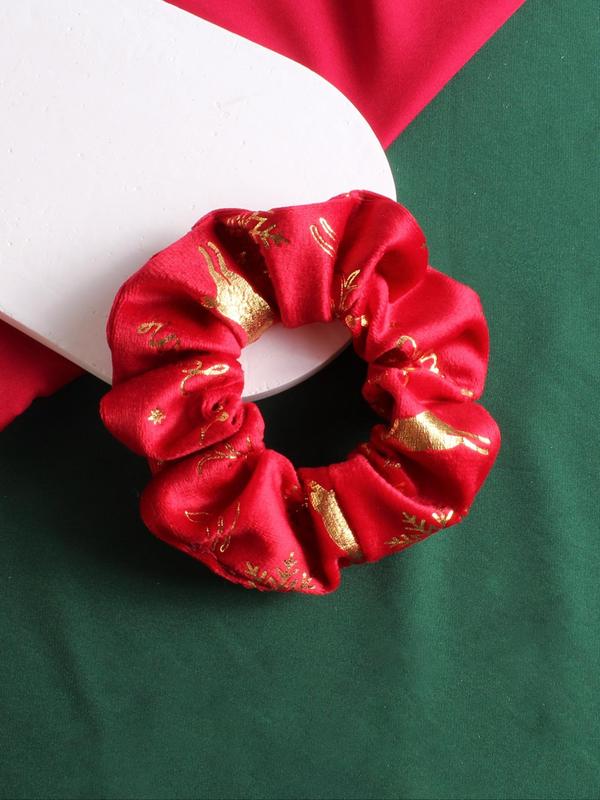 Cute Christmas Themed Pattern Hair Scrunchies Set, High Stretch Hair Tie, Fashion Hair Accessories for Women & Girls, Minimalist Headwear Suitable for Thick Hair