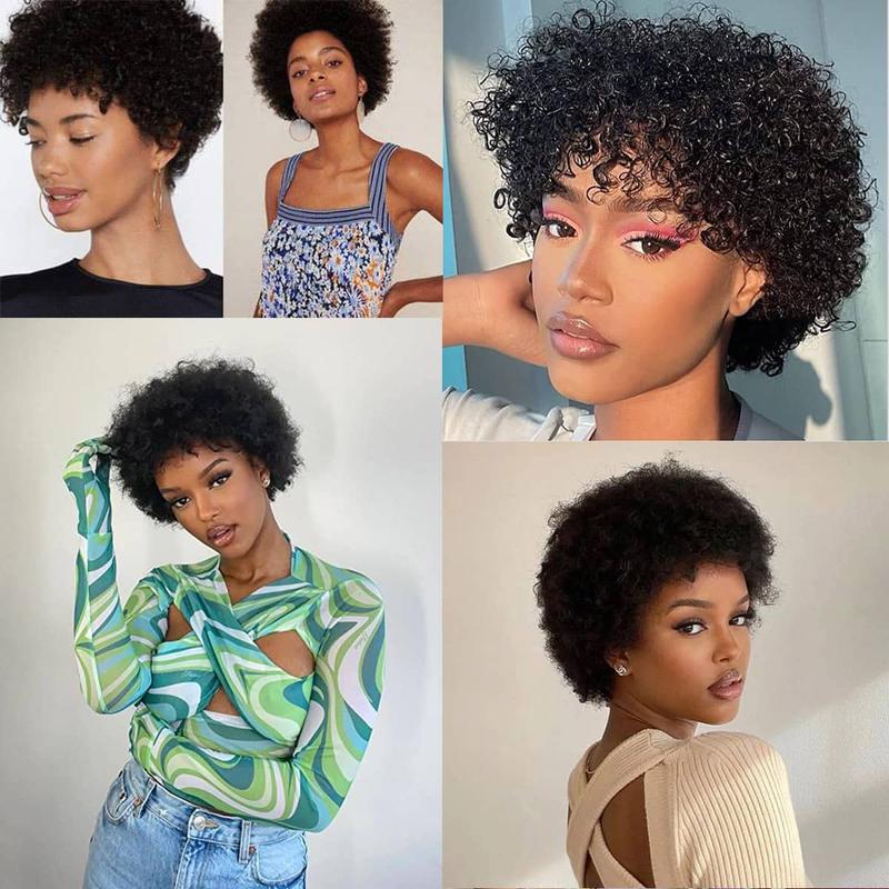 Short Afro Kinky Curly 99J Wig For Women 100% Human Hair Wigs 180% Density Pixie Curl Afro Wig Afro Kinky Curly Wigs Onetide Hair