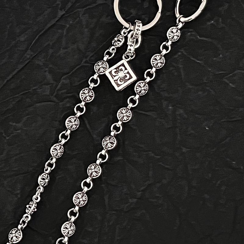 Personalized retro cross flower ball buckle bag chain for men and women Personalized retro fashion silver dice pendant bag hanging chain pants waist chain gift