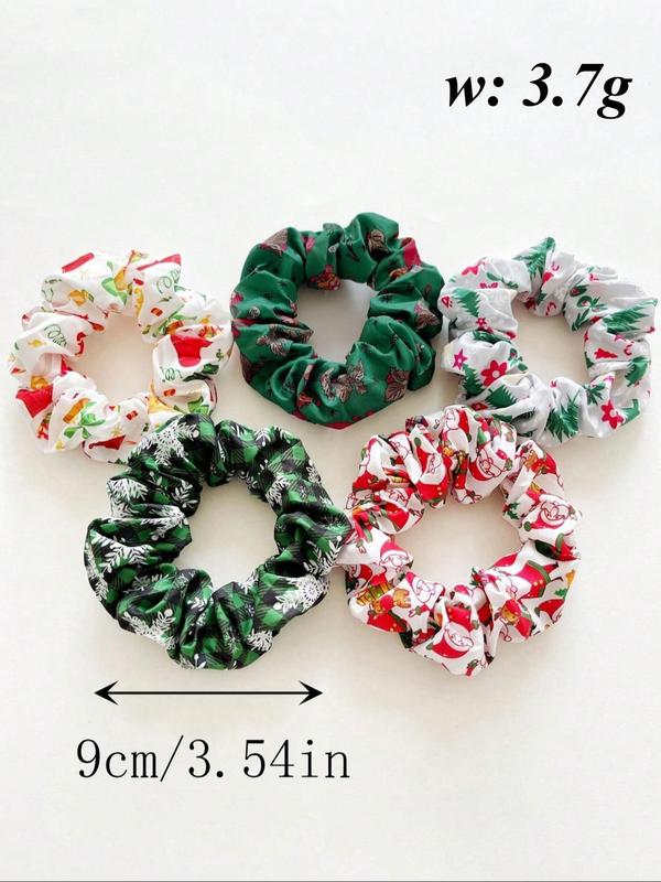 Women's Christmas Themed Ruched Hair Scrunchies, Cute Santa Claus & Tree & Reindeer & Socks & Snowflake Pattern Hair Ties, Fashion Versatile Elegant Charming Hair Accessories