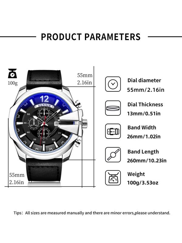 Men's Business Fashion Round Dial Analog Quartz Watch, Watch for Party, Daily Clothing Decor, Trendy Exquisite Watch for Birthday Gift with Box