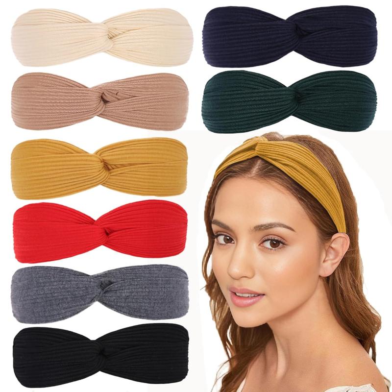 Xtrend 6 Pcs Women's Headbands Twisted Cross Elastic Headbands Yoga Workout Headbands Non-Slip Sweat Soft Headbands Solid Color Simple Versatile Hair Accessory Headbands