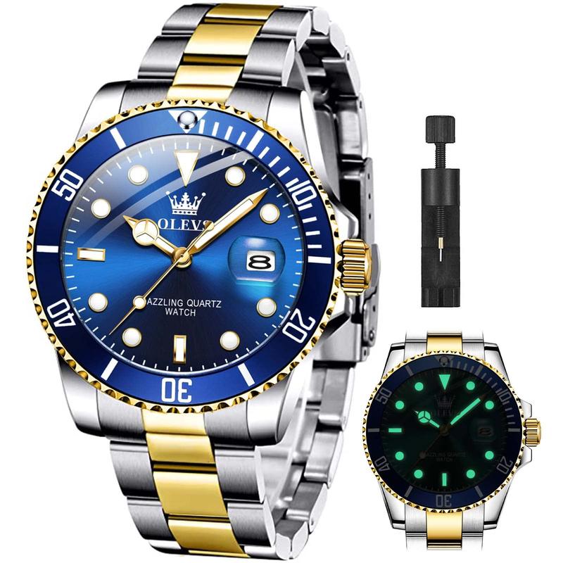 OLEVS Watches for Men with Date Luxury Big Face Waterproof Mens Wristwatch Analog Dress Two Tone Stainless Steel Man Watch Luminous Relojes De Hombre Calendar