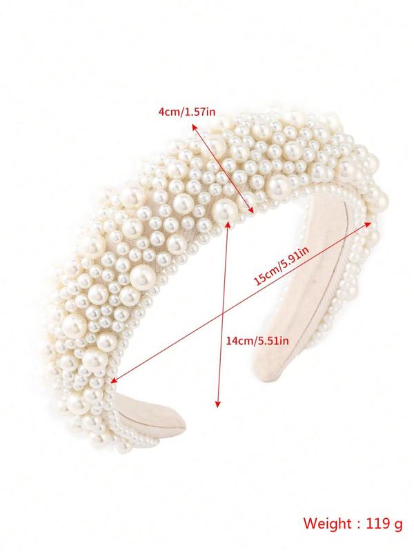 Women's Elegant Fashion Full Faux Pearls Decoration Sponge Wide Hair Hoop, Casual Versatile Party Festival Hair Accessories