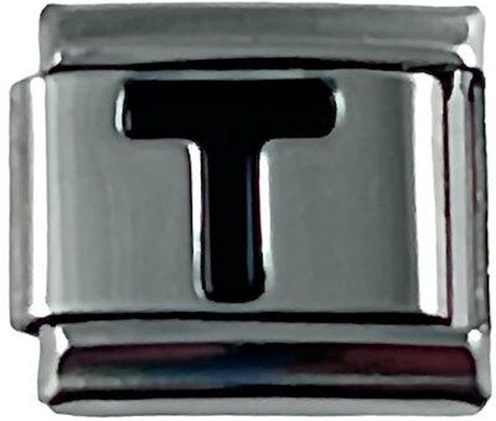 Italian Charm Link Black Letter T 9mm