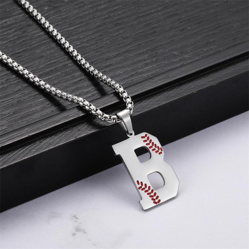 Baseball Initial Necklace A-Z Titanium Baseball Letter Gift, Stainless Steel Letter Pendant for Boys and Girls