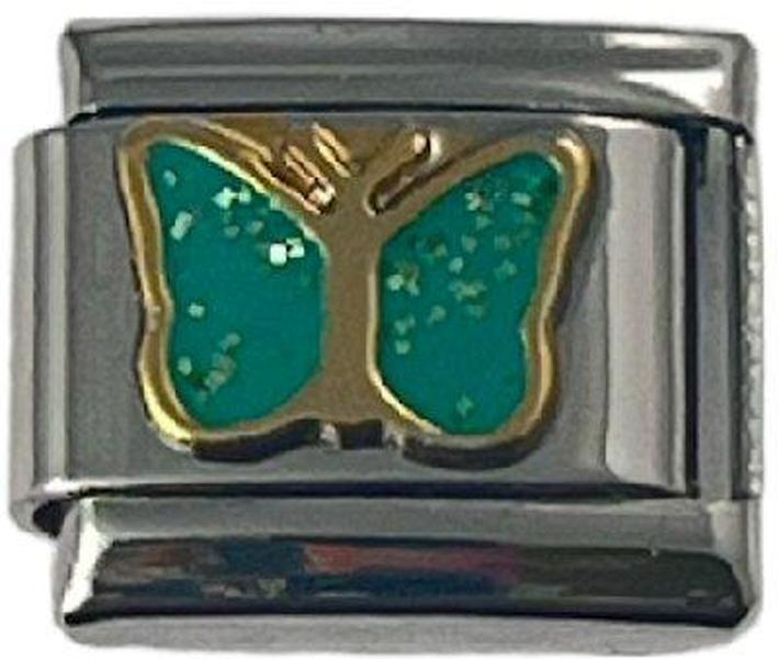 Italian Charm Link Green  Butterfly 9mm