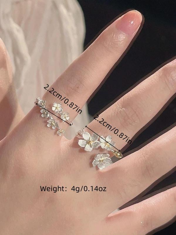 Flower Design Adjustable Ring (2pcs), Fashion Accessories for Women & Girls, Simple Jewelry for Party, Daily Clothing Decor, Trendy All-match & Exquisite Jewelry for Birthday Gift