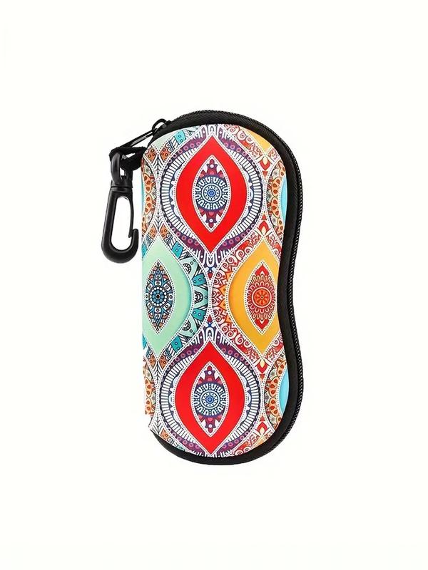 Rhombic Mandala Pattern Print Sunglasses Case for Gift, Portable Zipper Glasses Case, Ultra Light Eyeglass Safety Pouch Box with Belt Clip