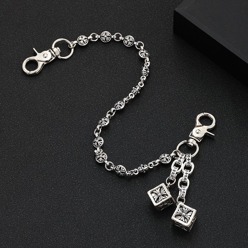 Personalized retro cross flower ball buckle bag chain for men and women Personalized retro fashion silver dice pendant bag hanging chain pants waist chain gift