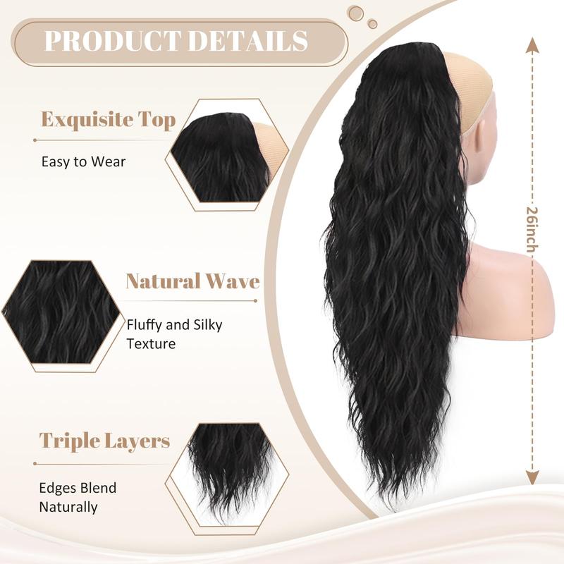 Ponytail Extension Drawstring Ponytail Hair Extensions for Women 26 30 Inch Long Wavy Synthetic Hairpiece for Women Daily Party Use