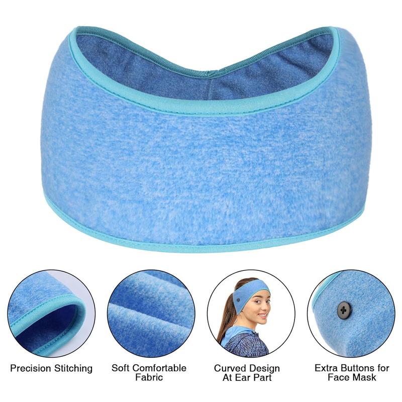 8- Fleece Headband Ear Warmers with Buttons - Stretchy Winter Running Sweatbands for Women and Men -  Colors