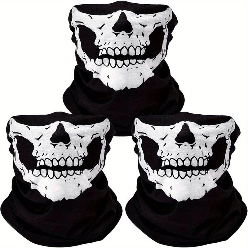 1 2 3pcs Skull Pattern Sun UV Protection Face Mask: Windproof Scarf, Breathable Bandana & Balaclava For Sport & Outdoor Halloween Fun