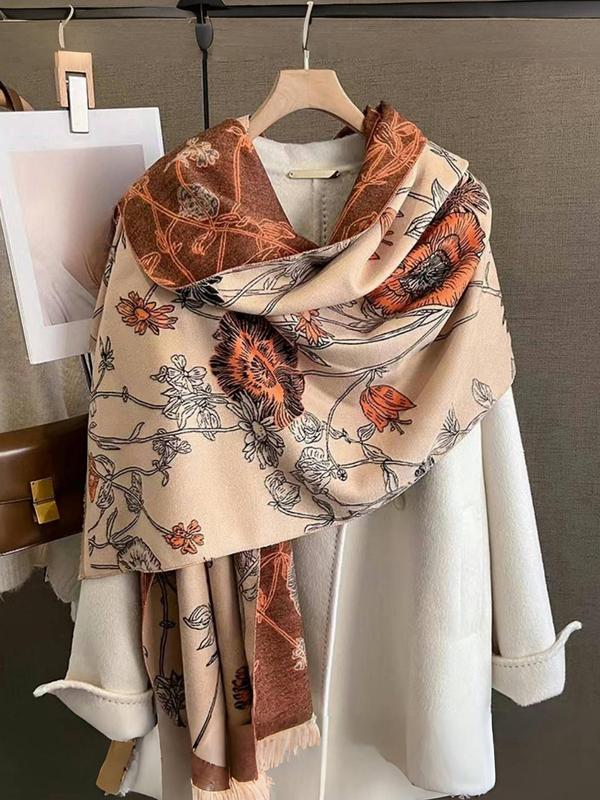 Floral Pattern Shawl, Boho Style Soft Comfortable Scarf for Women, Fashion Warm Shawl for Fall & Winter, Casual Versatile Scarf for Daily Wear