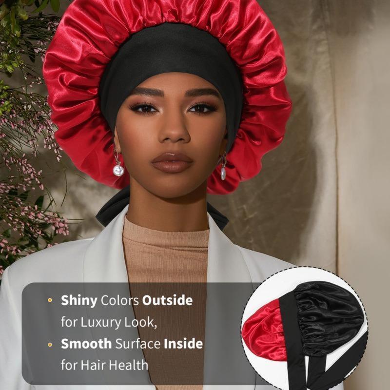 AWAYTR Satin Bonnet Silk Like Bonnets for Sleeping Sleep Cap Double Layer Hair Care Bonnet with Elastic Tie Band for Curly Hair Night Cap