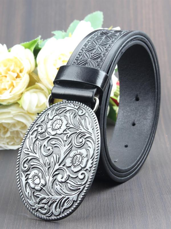 Western Cow Head Decor Pu Buckle Belt, Fashionable Vintage Style Belt for Men & Women, Casual Waistband for Jeans Trousers