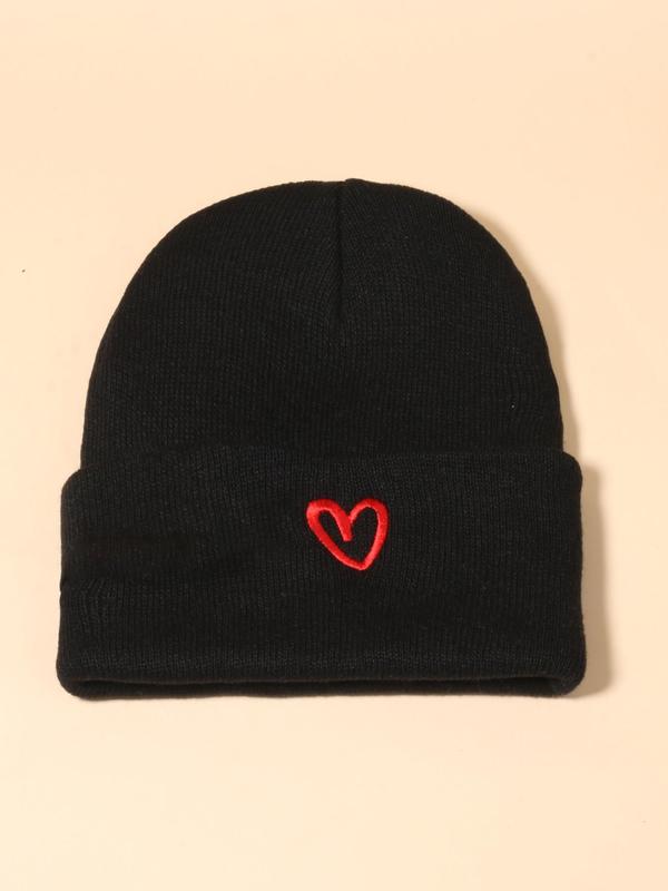 Fashion Heart Embroidered Beanie Hat As Gift, Casual Knit Hat for Fall & Winter, Fashion Accessories for Both Men & Women, Gifts for Girlfriends and Boyfriends