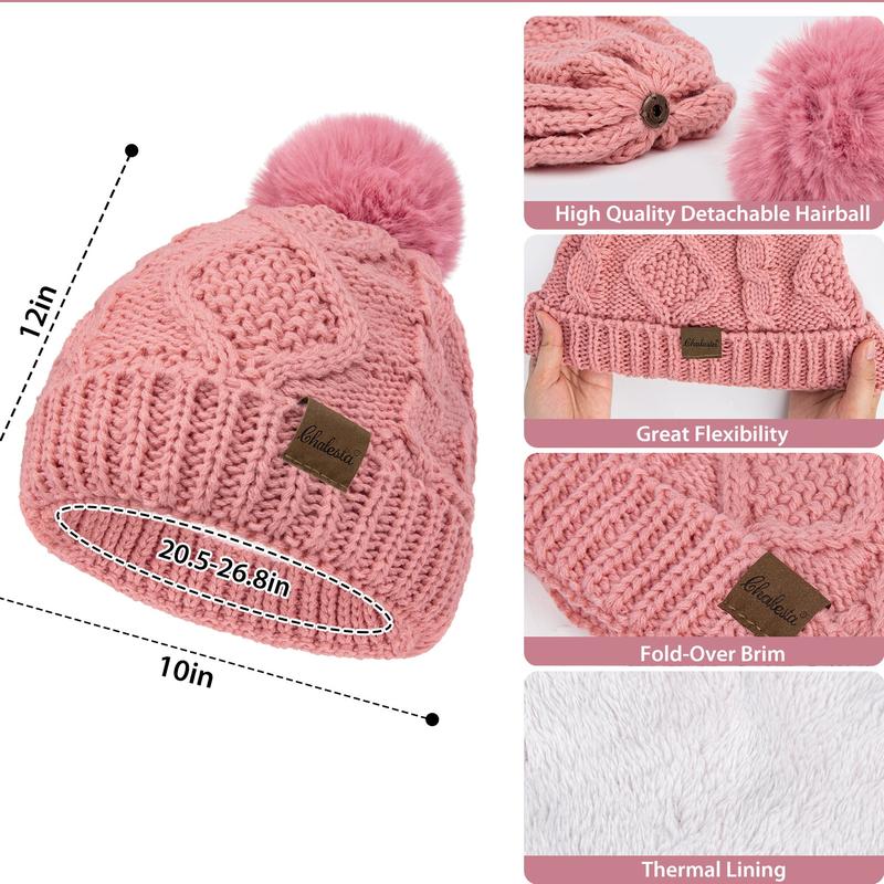 3 Pieces Women Winter Hat Gloves Scarf Set, Soft Warm Thick Touch Screen Knitted Pink