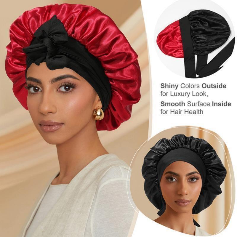 AWAYTR Satin Bonnet Silk Like Bonnets for Sleeping Sleep Cap Double Layer Hair Care Bonnet with Elastic Tie Band for Curly Hair Night Cap