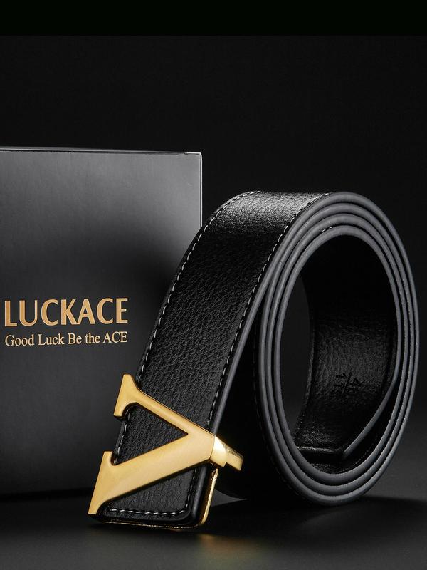 Business Letter V Design Belt for Men, Trendy Minimalist PU Buckle Belt, Chic Formal Clothes Accessories As Gift for Boyfriend