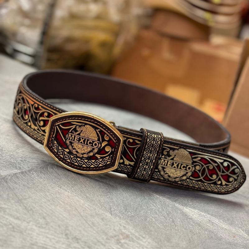 BELT MEXICO ORO FONDO ROJO