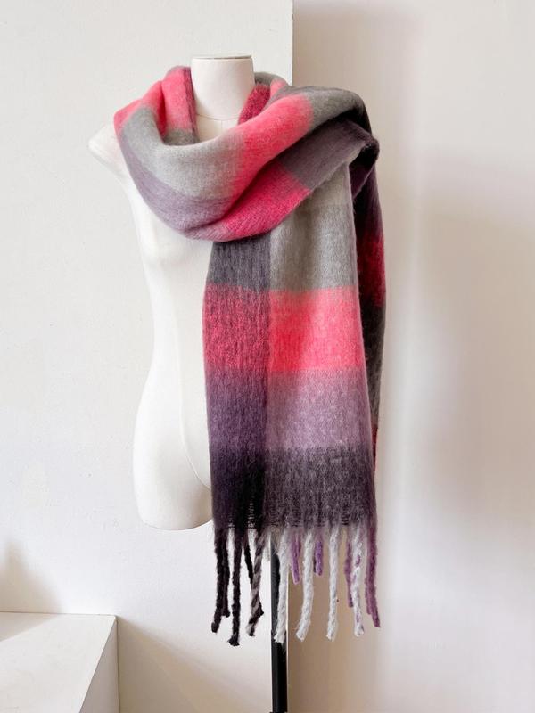 Colorblock Tassel Decor Scarf, Casual Soft Warm Shawl for Fall & Winter, Fashion Accessories for Women & Men