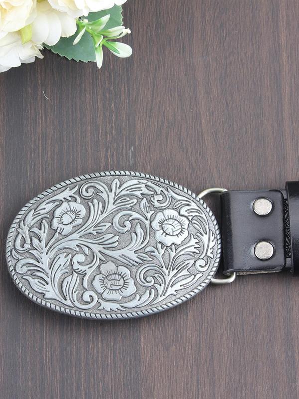 Western Cow Head Decor Pu Buckle Belt, Fashionable Vintage Style Belt for Men & Women, Casual Waistband for Jeans Trousers