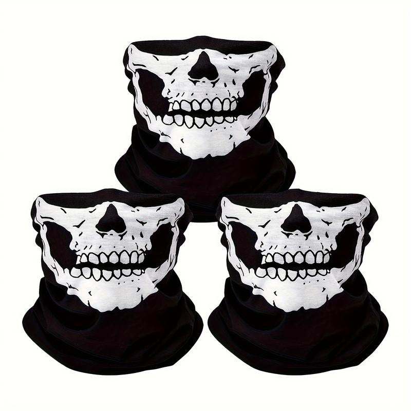 1 2 3pcs Skull Pattern Sun UV Protection Face Mask: Windproof Scarf, Breathable Bandana & Balaclava For Sport & Outdoor Halloween Fun