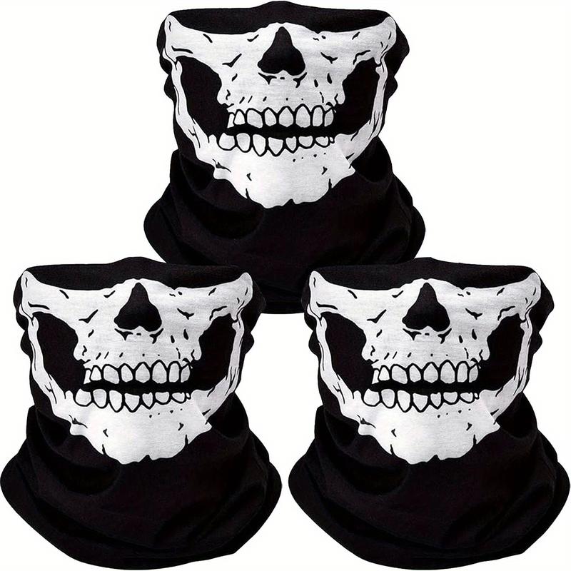 1 2 3pcs Skull Pattern Sun UV Protection Face Mask: Windproof Scarf, Breathable Bandana & Balaclava For Sport & Outdoor Halloween Fun