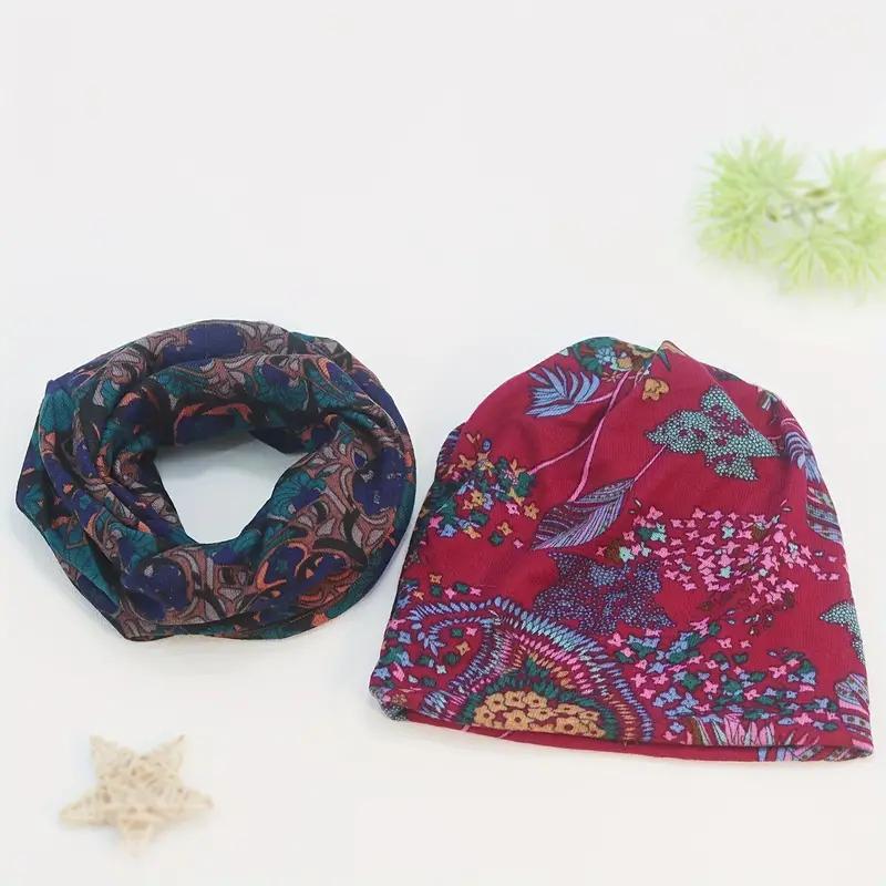 Boho Style Vintage Print Scarf, 2 Counts set Warm Elastic Neck Gaiter, Windproof Neck Warmer for Women & Men, Sports & Outdoor Accessories, Christmas Gift