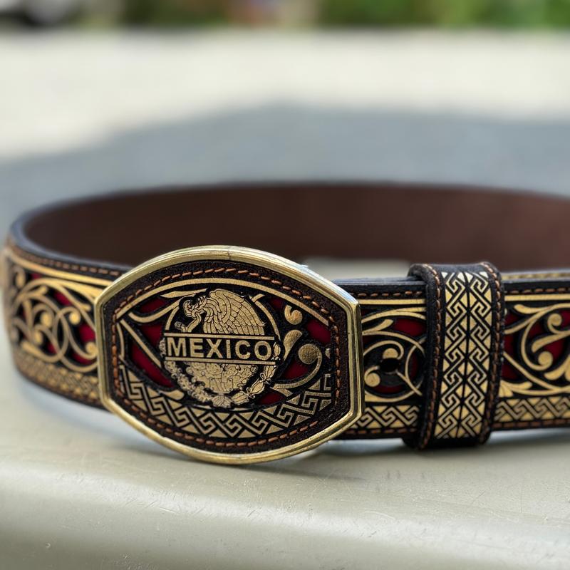 BELT MEXICO ORO FONDO ROJO