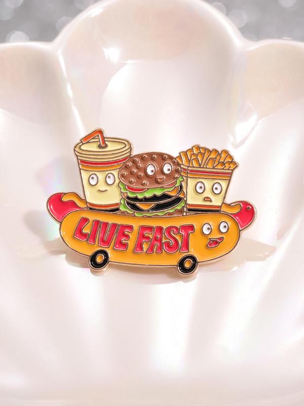 Cartoon Food Design Brooch, Cute Hamburger Fries Brooch, Enamel Pin Suitable for Backpacks, Jeans, Scarves, Hats Decoration, Trendy All-match & Exquisite Brooch for Birthday Gift