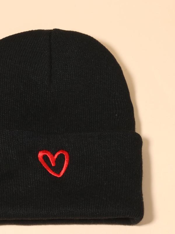 Fashion Heart Embroidered Beanie Hat As Gift, Casual Knit Hat for Fall & Winter, Fashion Accessories for Both Men & Women, Gifts for Girlfriends and Boyfriends