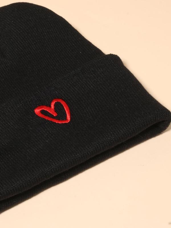 Fashion Heart Embroidered Beanie Hat As Gift, Casual Knit Hat for Fall & Winter, Fashion Accessories for Both Men & Women, Gifts for Girlfriends and Boyfriends