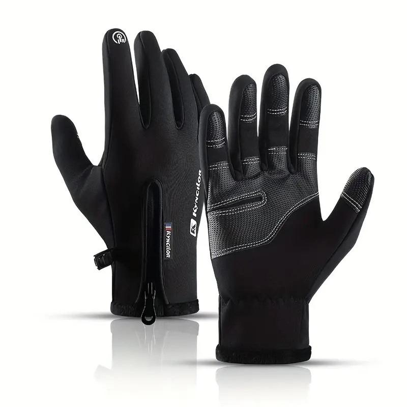 Winter Sports Touchscreen Gloves, Warm Water-resistant Windproof Outdoor Sports Gloves with Zip Closure, Anti-lost Buckle, and Elastic Wrist for Skiing, Cycling