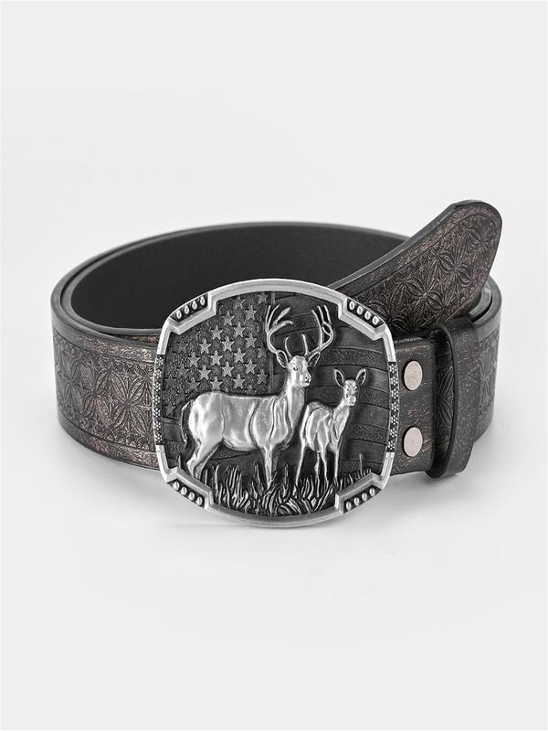 Animal Pattern Buckle Western Belt, Vintage Western Belt for Men & Women, Fashion Accessories for Daily Wear, Gift for Boyfriend