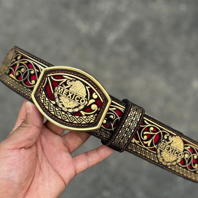 BELT MEXICO ORO FONDO ROJO