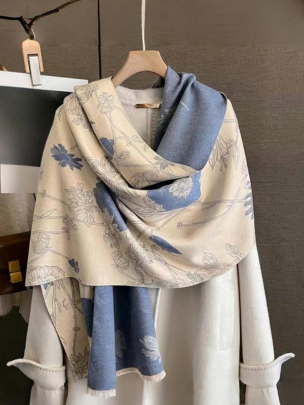 Floral Pattern Shawl, Boho Style Soft Comfortable Scarf for Women, Fashion Warm Shawl for Fall & Winter, Casual Versatile Scarf for Daily Wear