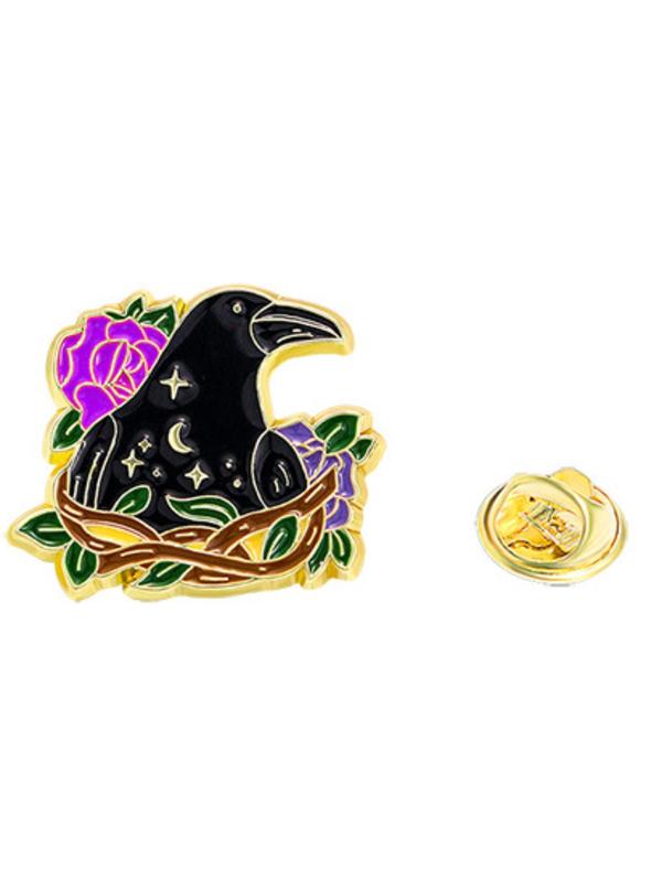 Cute Cartoon Raven & Flower Design Brooch As Gift, Animal & Flower Decor Clothes Brooch, Fashion Kawaii Accessories for Boyfriend & Girlfriend