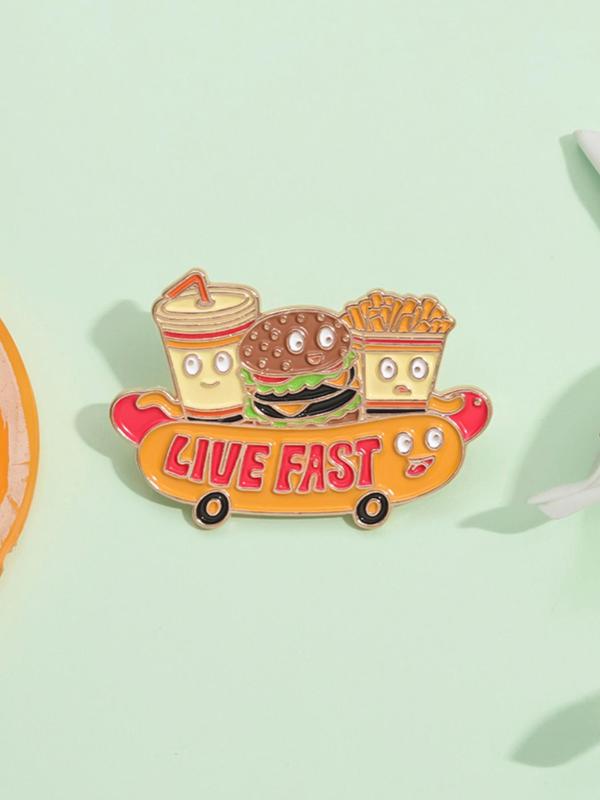 Cartoon Food Design Brooch, Cute Hamburger Fries Brooch, Enamel Pin Suitable for Backpacks, Jeans, Scarves, Hats Decoration, Trendy All-match & Exquisite Brooch for Birthday Gift