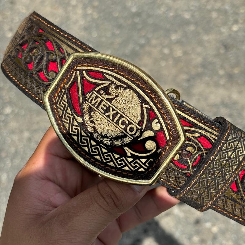 BELT MEXICO ORO FONDO ROJO