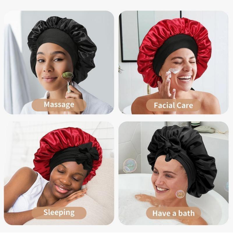 AWAYTR Satin Bonnet Silk Like Bonnets for Sleeping Sleep Cap Double Layer Hair Care Bonnet with Elastic Tie Band for Curly Hair Night Cap